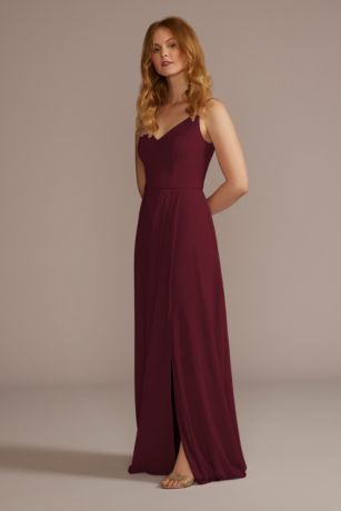 Celebrate DB Studio Chiffon Spaghetti Strap Dress in Wine Size: 12 David's Bridal