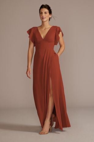 Picture of Flutter Sleeve Chiffon V-Neck Dress