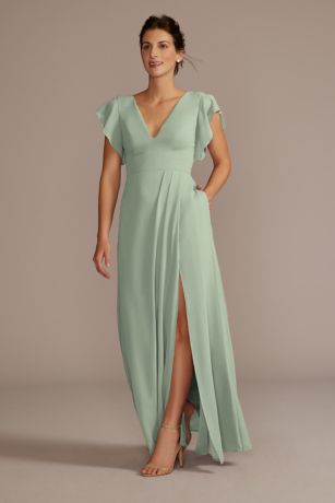 Picture of Flutter Sleeve Chiffon V-Neck Dress
