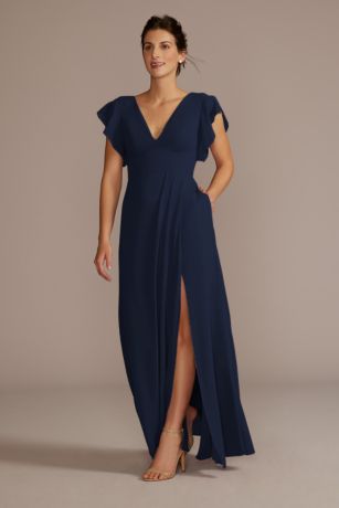 Celebrate DB Studio Flutter Sleeve Chiffon V-Neck Dress
