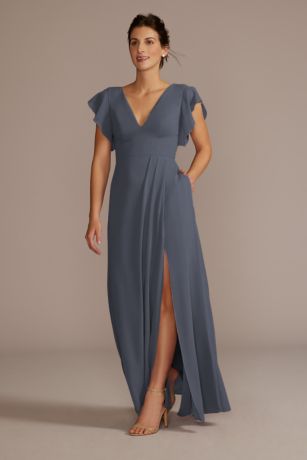 Picture of Flutter Sleeve Chiffon V-Neck Dress
