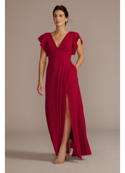 Long Red Soft & Flowy David's Bridal Bridesmaid Dress