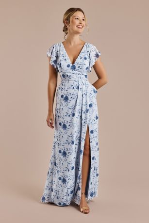 Picture of Floral Chiffon Flutter Sleeve V-Neck Dress