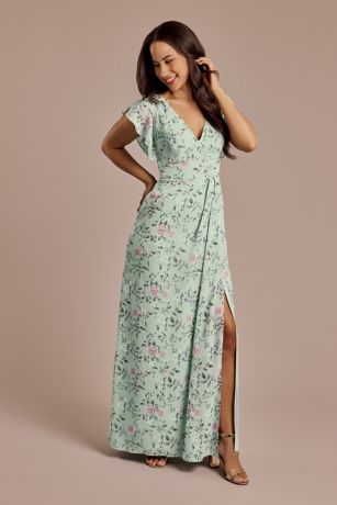 Picture of Floral Chiffon Flutter Sleeve V-Neck Dress