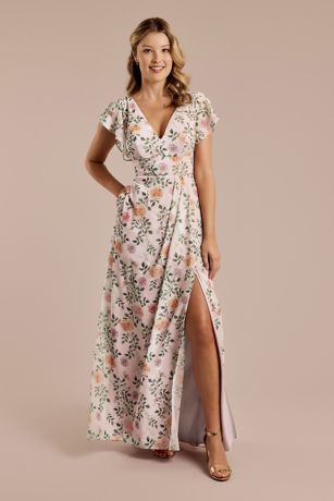 Picture of Floral Chiffon Flutter Sleeve V-Neck Dress