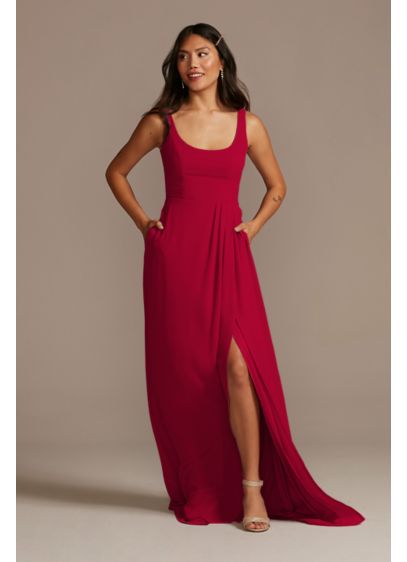 Chiffon Tank Scoop Neck Bridesmaid Dress - A simple front makes way for a statement