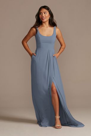 steel blue tea length dress