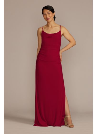 Ruched Jersey Spaghetti Strap Bridesmaid Dress - The soft jersey fabric on this ruched cowl