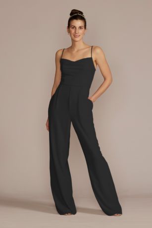 Celebrate DB Studio Chiffon Spaghetti Strap Jumpsuit in Black Size: 4 David's Bridal