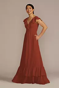 Davids bridal Sz 4 bridesmaid Dress Georgette V-Neck Wrap Quartz Mauve  Color EUC