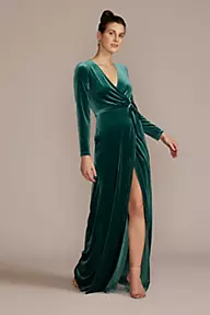 Available Online Only - Final Sale Plus Size Faux Wrap Ruched Gown Vel