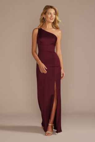 Celebrate DB Studio Stretch Satin One-Shoulder Sheath Dress in Wine Size: 10 David's Bridal