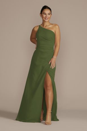 Picture of One-Shoulder Crinkle Chiffon Dress