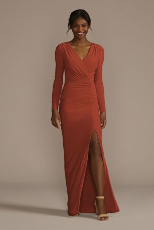 Picture of Long Sleeve Ruched Jersey Sheath Dress