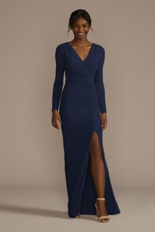 navy long bridesmaid dress