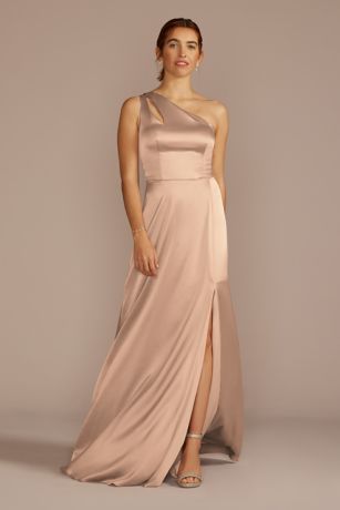 Celebrate DB Studio Stretch Charmeuse One-Shoulder Dress in Sand Size: 16 David's Bridal