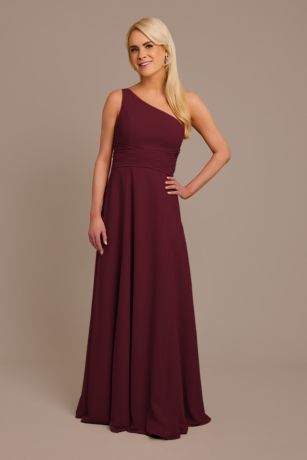 Celebrate DB Studio Chiffon One-Shoulder Dress With Tie in Wine Size: 18 David's Bridal