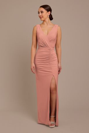 Celebrate DB Studio Jersey Tank Ruched Dress in Desert Coral Size: 6 David's Bridal