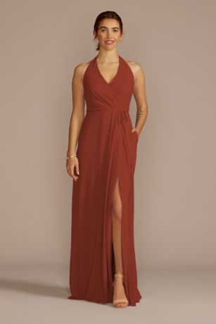 Picture of Chiffon Halter Faux Wrap A-Line Dress