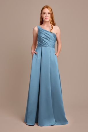 Picture of Satin One-Shoulder A-Line Pleated Dress