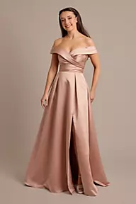 Celebrate DB Studio Satin Off-the-Shoulder Ball Gown Bridesmaid Dress