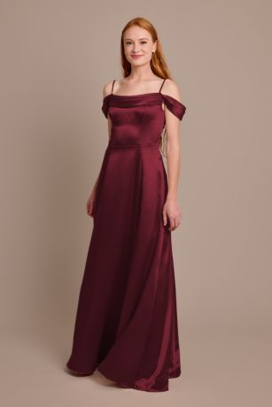 Celebrate DB Studio Luxe Charmeuse Off-The-Shoulder Dress in Wine Size: 4 David's Bridal