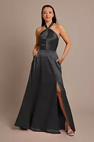 Celebrate DB Studio Luxe Charmeuse Halter Bridesmaid Dress