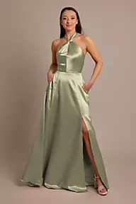 Celebrate DB Studio Luxe Charmeuse Halter Bridesmaid Dress