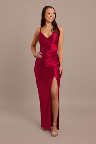 Celebrate DB Studio Sculpting Satin Spaghetti Strap Dress in Apple Size: 12 David's Bridal