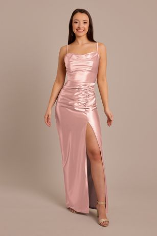Picture of Sculpting Satin Cowl Neck Ruched Dress