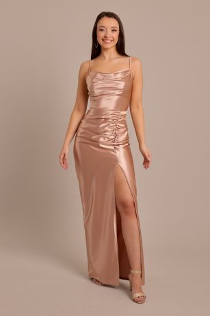 Celebrate DB Studio Sculpting Satin Cowl Neck Ruched Dress