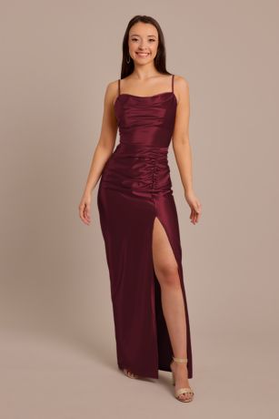 Picture of Sculpting Satin Cowl Neck Ruched Dress