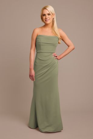 Picture of Stretch Crepe Strapless Cowl Neck Dress