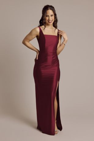 Celebrate DB Studio Sculpting Satin Square Neck Tank Dress in Wine Size: 30 David's Bridal