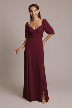 Celebrate DB Studio Chiffon Short Sleeve A-Line Dress in Wine Size: 10 David's Bridal