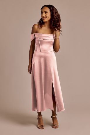 Celebrate DB Studio Off-the-Shoulder Sculpting Satin Midi Dress