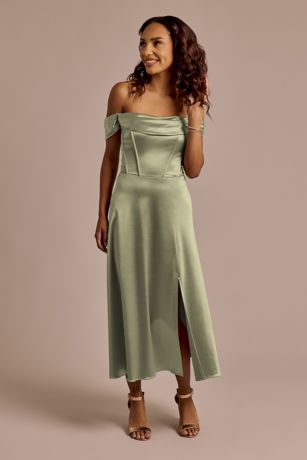 Celebrate DB Studio Off-the-Shoulder Sculpting Satin Midi Dress