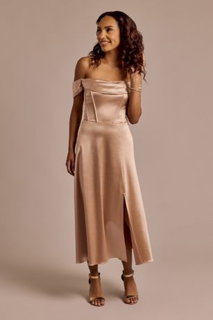 Celebrate DB Studio Off-the-Shoulder Sculpting Satin Midi Dress
