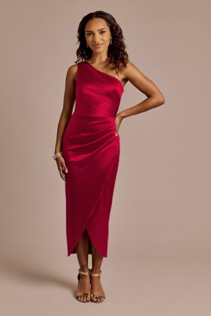 Celebrate DB Studio Draped One-Shoulder Sculpting Satin Midi Dress