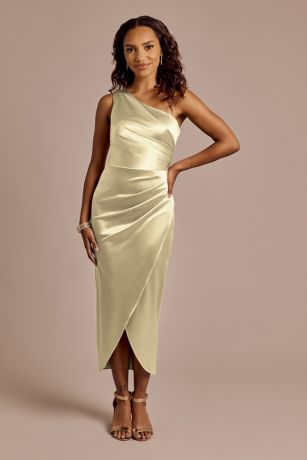Picture of Draped One-Shoulder Sculpting Satin Midi Dress