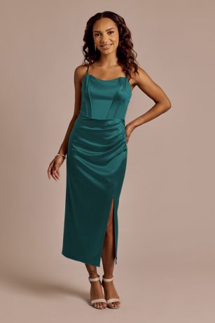 Celebrate DB Studio Sculpting Satin Corset Bodice Midi Dress