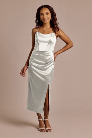 Picture of Sculpting Satin Corset Bodice Midi Dress