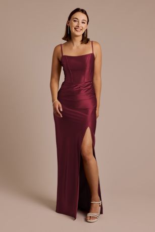 Picture of Sculpting Satin Spaghetti Strap Sheath Dress