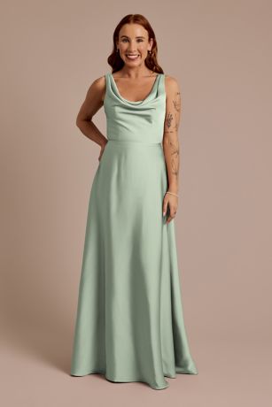 Picture of Matte Satin Cowl Neck Tie Back Dress