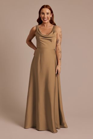 Picture of Matte Satin Cowl Neck Tie Back Dress