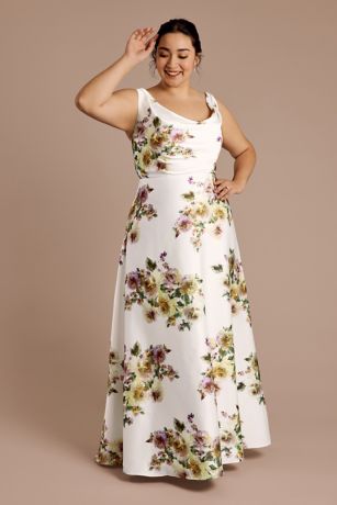 Picture of Floral Matte Satin Cowl Neck Tie Back Dress