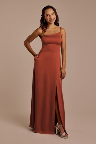 Picture of Matte Satin Asymmetrical Strap A-Line Dress