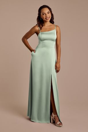 Picture of Matte Satin Asymmetrical Strap A-Line Dress