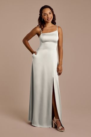 Picture of Matte Satin Asymmetrical Strap A-Line Dress