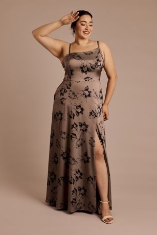 Picture of Floral Matte Satin Asymmetrical Strap A-Line Dress